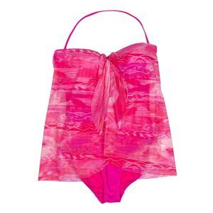 Lauren Ralph Lauren Pink Flyaway Bandeau One Piece Swimsuit Size 10 Elegant